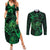 New Zealand Tuatara Couples Matching Summer Maxi Dress and Long Sleeve Button Shirt Aotearoa Maori Clematis Flowers - Green