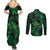 New Zealand Tuatara Couples Matching Summer Maxi Dress and Long Sleeve Button Shirt Aotearoa Maori Clematis Flowers - Green