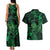 New Zealand Tuatara Couples Matching Tank Maxi Dress and Hawaiian Shirt Aotearoa Maori Clematis Flowers - Green