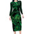 New Zealand Tuatara Family Matching Long Sleeve Bodycon Dress and Hawaiian Shirt Aotearoa Maori Clematis Flowers - Green