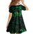 New Zealand Tuatara Family Matching Off Shoulder Short Dress and Hawaiian Shirt Aotearoa Maori Clematis Flowers - Green