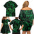 New Zealand Tuatara Family Matching Off Shoulder Short Dress and Hawaiian Shirt Aotearoa Maori Clematis Flowers - Green