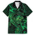 New Zealand Tuatara Family Matching Off Shoulder Short Dress and Hawaiian Shirt Aotearoa Maori Clematis Flowers - Green