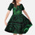 New Zealand Tuatara Family Matching Short Sleeve Bodycon Dress and Hawaiian Shirt Aotearoa Maori Clematis Flowers - Green