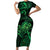 New Zealand Tuatara Family Matching Short Sleeve Bodycon Dress and Hawaiian Shirt Aotearoa Maori Clematis Flowers - Green