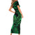 New Zealand Tuatara Family Matching Short Sleeve Bodycon Dress and Hawaiian Shirt Aotearoa Maori Clematis Flowers - Green