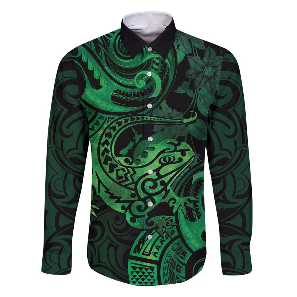 New Zealand Tuatara Family Matching Tank Maxi Dress and Hawaiian Shirt Aotearoa Maori Clematis Flowers - Green