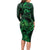 New Zealand Tuatara Long Sleeve Bodycon Dress Aotearoa Maori Clematis Flowers - Green