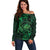 New Zealand Tuatara Off Shoulder Sweater Aotearoa Maori Clematis Flowers - Green