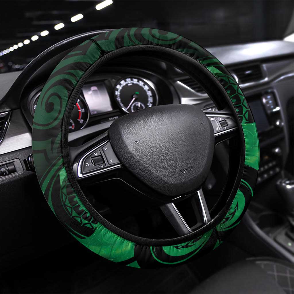 New Zealand Tuatara Steering Wheel Cover Aotearoa Maori Clematis Flowers - Green LT14 Universal Fit Green - Polynesian Pride