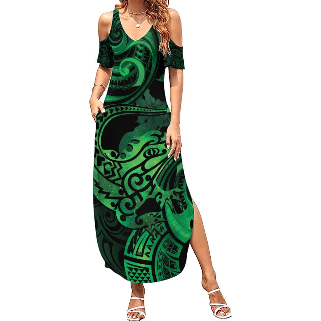 New Zealand Tuatara Summer Maxi Dress Aotearoa Maori Clematis Flowers - Green LT14 Women Green - Polynesian Pride