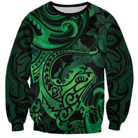 New Zealand Tuatara Sweatshirt Aotearoa Maori Clematis Flowers - Green