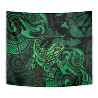 New Zealand Tuatara Tapestry Aotearoa Maori Clematis Flowers - Green