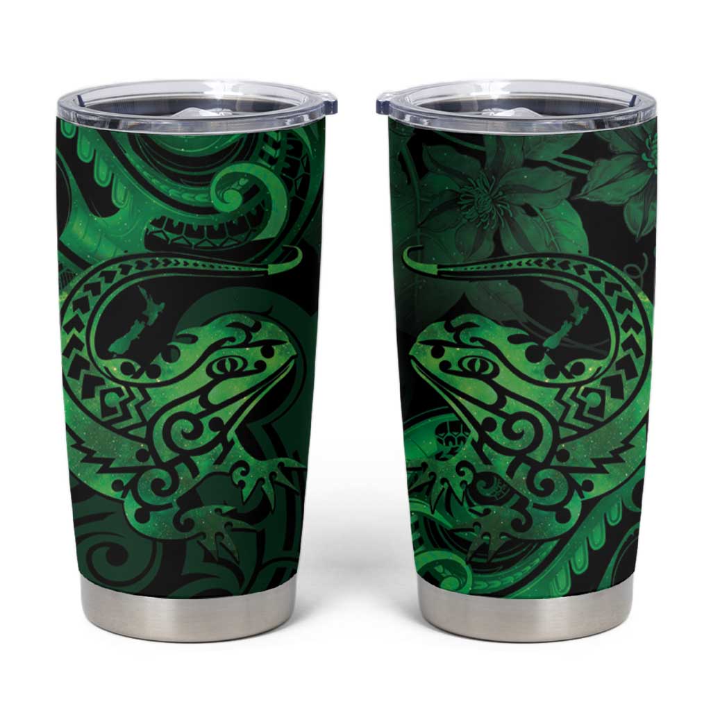 New Zealand Tuatara Tumbler Cup Aotearoa Maori Clematis Flowers - Green LT14 Green - Polynesian Pride