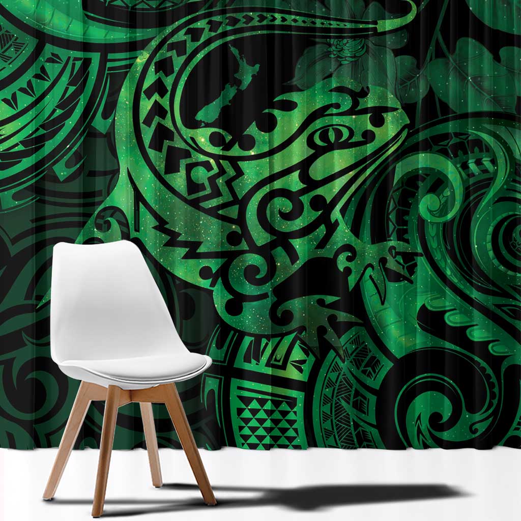 New Zealand Tuatara Window Curtain Aotearoa Maori Clematis Flowers - Green LT14 - Polynesian Pride