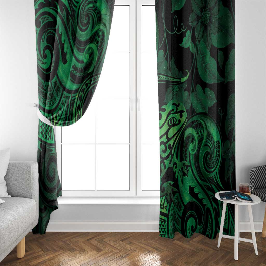 New Zealand Tuatara Window Curtain Aotearoa Maori Clematis Flowers - Green LT14 - Polynesian Pride