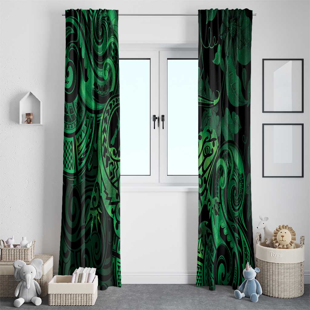 New Zealand Tuatara Window Curtain Aotearoa Maori Clematis Flowers - Green LT14 - Polynesian Pride