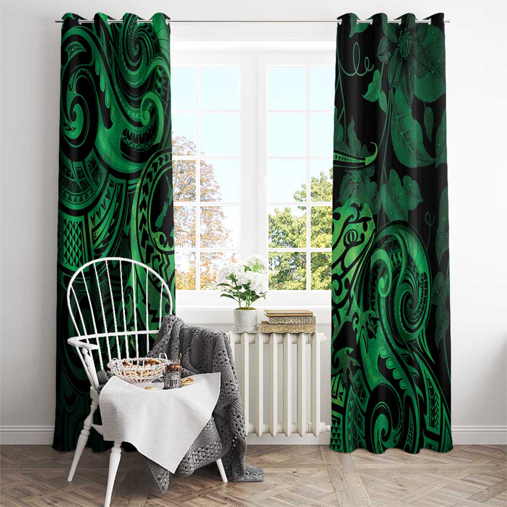 New Zealand Tuatara Window Curtain Aotearoa Maori Clematis Flowers - Green LT14 - Polynesian Pride