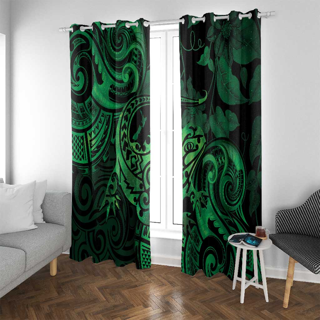 New Zealand Tuatara Window Curtain Aotearoa Maori Clematis Flowers - Green LT14 With Grommets Green - Polynesian Pride