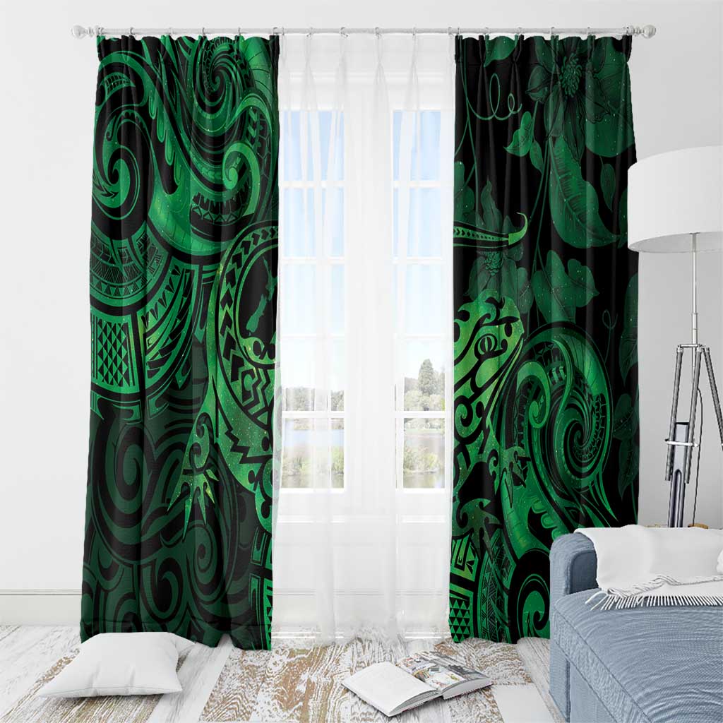 New Zealand Tuatara Window Curtain Aotearoa Maori Clematis Flowers - Green LT14 - Polynesian Pride