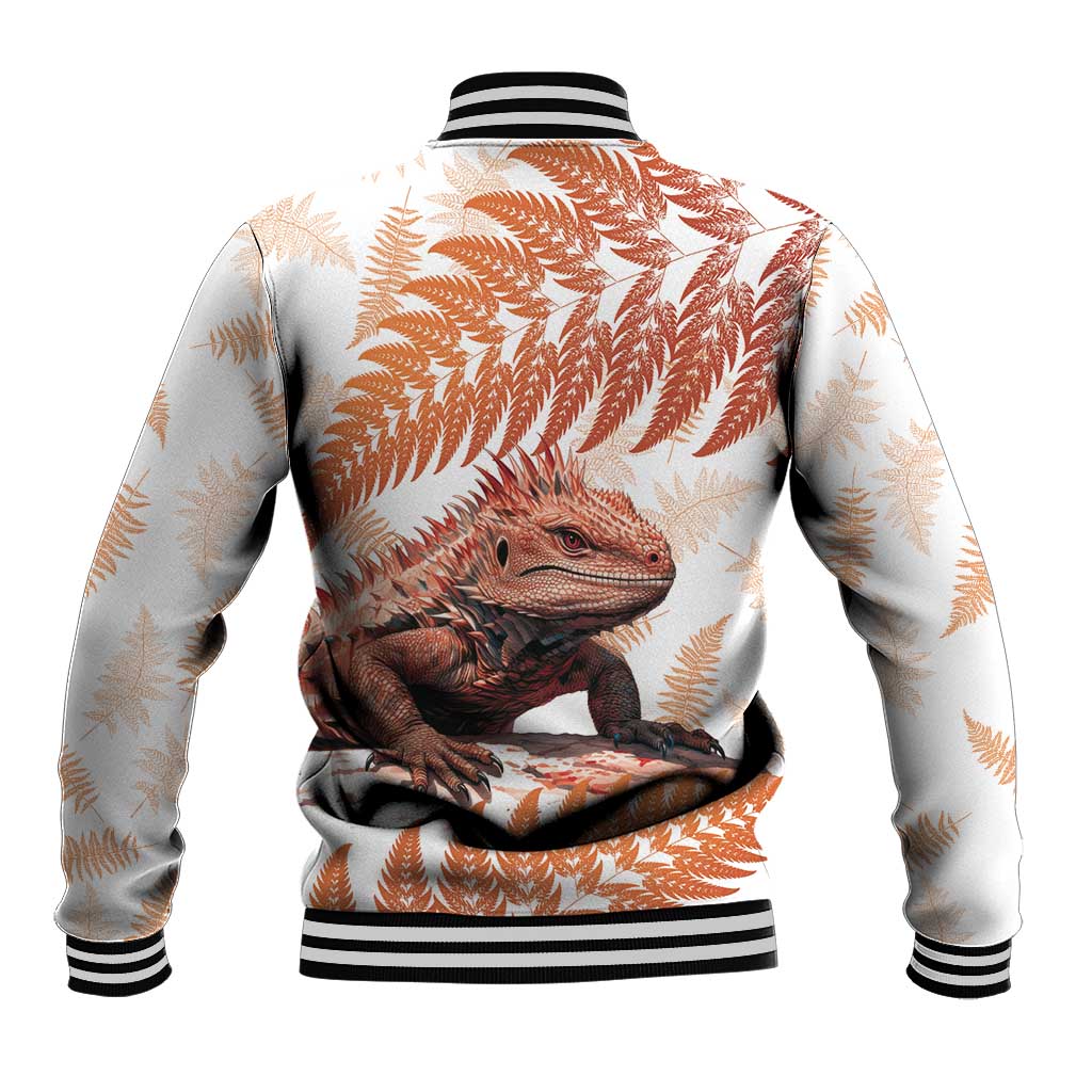 Red New Zealand Tuatara Baseball Jacket Aotearoa Sphenodon Punctatus Silver Fern LT14 - Polynesian Pride