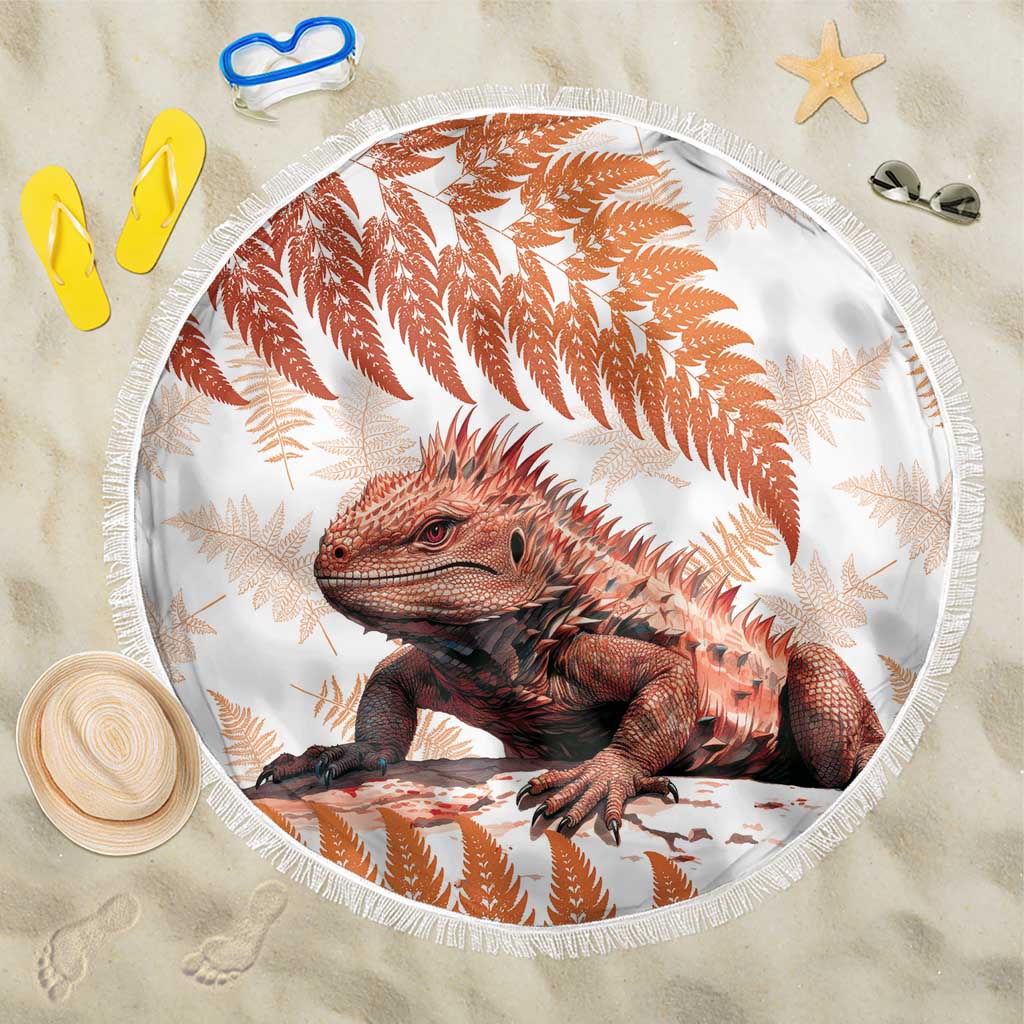 Red New Zealand Tuatara Beach Blanket Aotearoa Sphenodon Punctatus Silver Fern