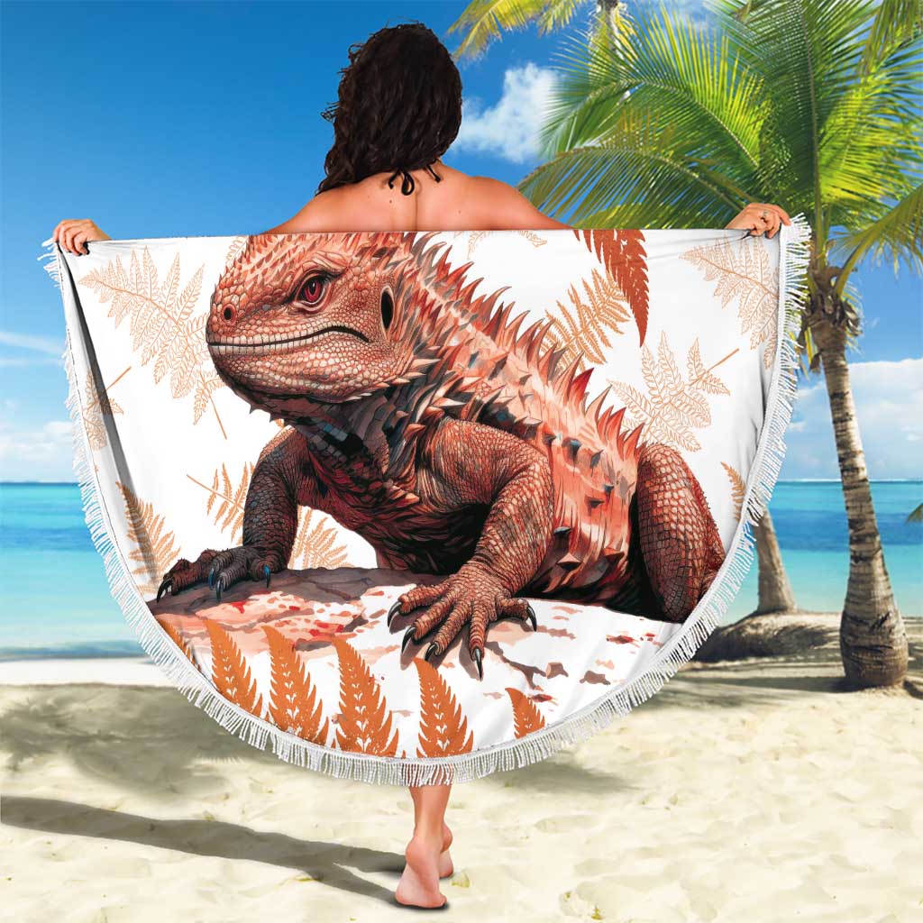Red New Zealand Tuatara Beach Blanket Aotearoa Sphenodon Punctatus Silver Fern LT14 - Polynesian Pride