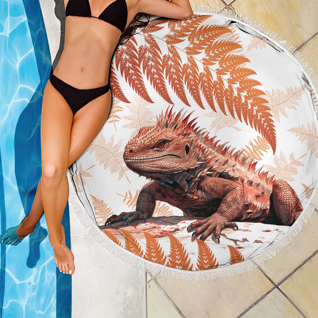 Red New Zealand Tuatara Beach Blanket Aotearoa Sphenodon Punctatus Silver Fern LT14 - Polynesian Pride