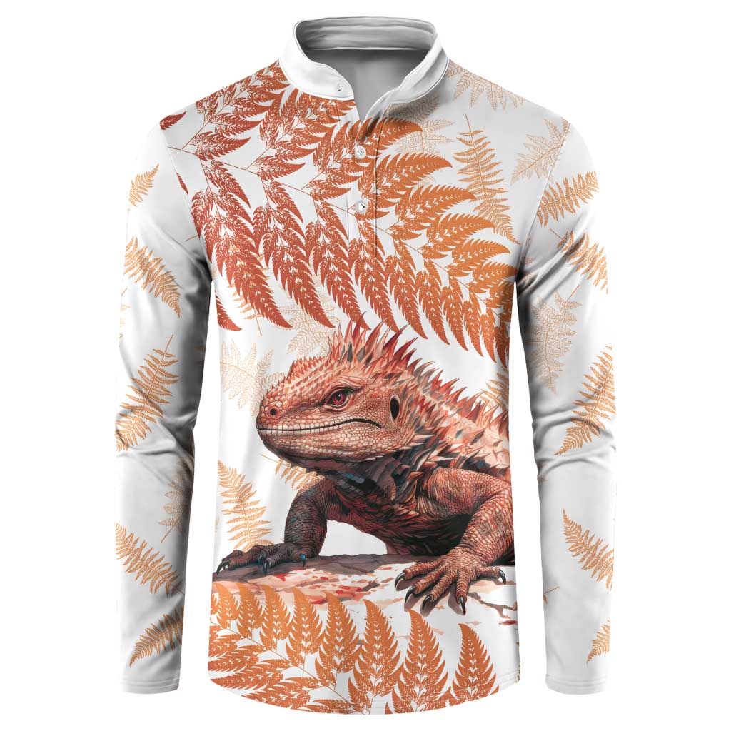 Red New Zealand Tuatara Button Sweatshirt Aotearoa Sphenodon Punctatus Silver Fern LT14 Red - Polynesian Pride