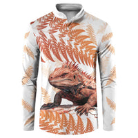 Red New Zealand Tuatara Button Sweatshirt Aotearoa Sphenodon Punctatus Silver Fern LT14 Red - Polynesian Pride