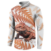 Red New Zealand Tuatara Button Sweatshirt Aotearoa Sphenodon Punctatus Silver Fern LT14 - Polynesian Pride