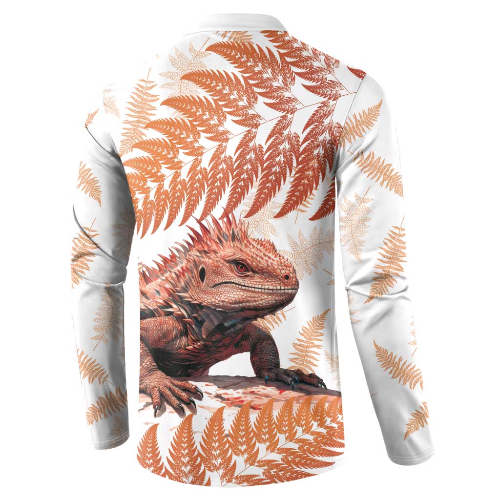 Red New Zealand Tuatara Button Sweatshirt Aotearoa Sphenodon Punctatus Silver Fern LT14 - Polynesian Pride