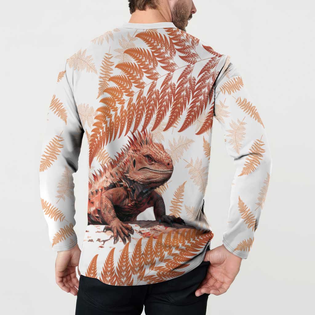 Red New Zealand Tuatara Button Sweatshirt Aotearoa Sphenodon Punctatus Silver Fern LT14 - Polynesian Pride