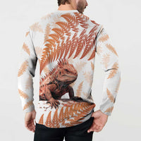 Red New Zealand Tuatara Button Sweatshirt Aotearoa Sphenodon Punctatus Silver Fern LT14 - Polynesian Pride