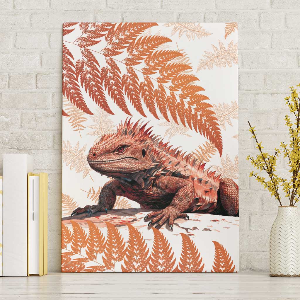 Red New Zealand Tuatara Canvas Wall Art Aotearoa Sphenodon Punctatus Silver Fern LT14 Without Frame Red - Polynesian Pride
