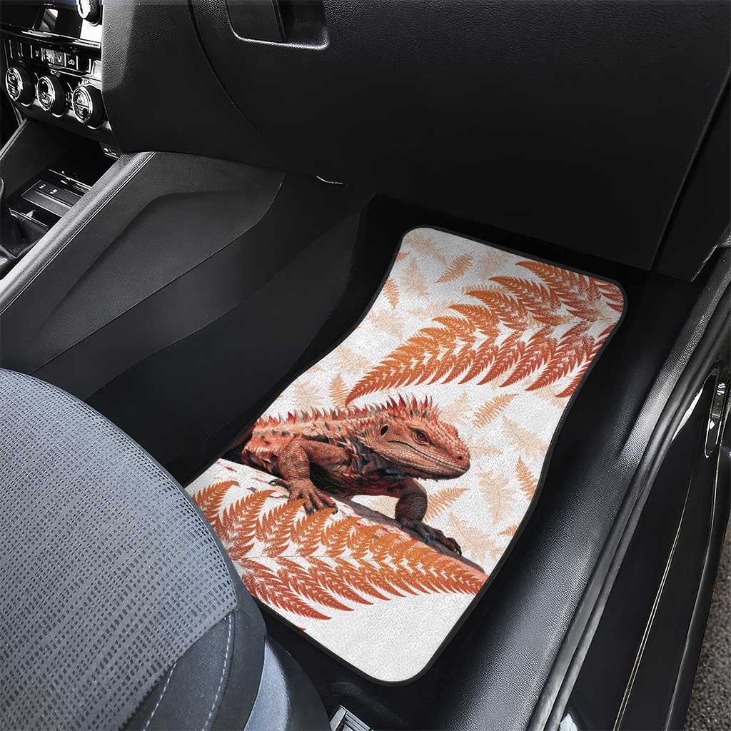Red New Zealand Tuatara Car Mats Aotearoa Sphenodon Punctatus Silver Fern LT14 - Polynesian Pride