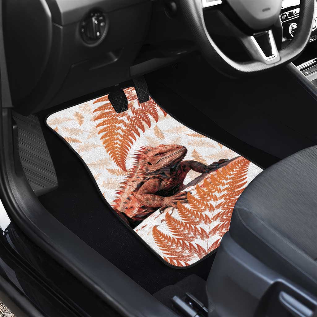 Red New Zealand Tuatara Car Mats Aotearoa Sphenodon Punctatus Silver Fern LT14 - Polynesian Pride