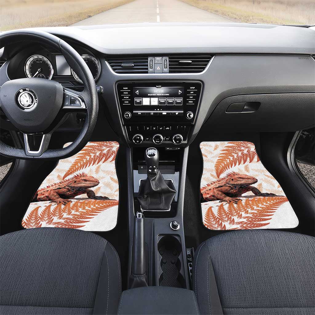 Red New Zealand Tuatara Car Mats Aotearoa Sphenodon Punctatus Silver Fern LT14 Set 2pcs - Front Red - Polynesian Pride
