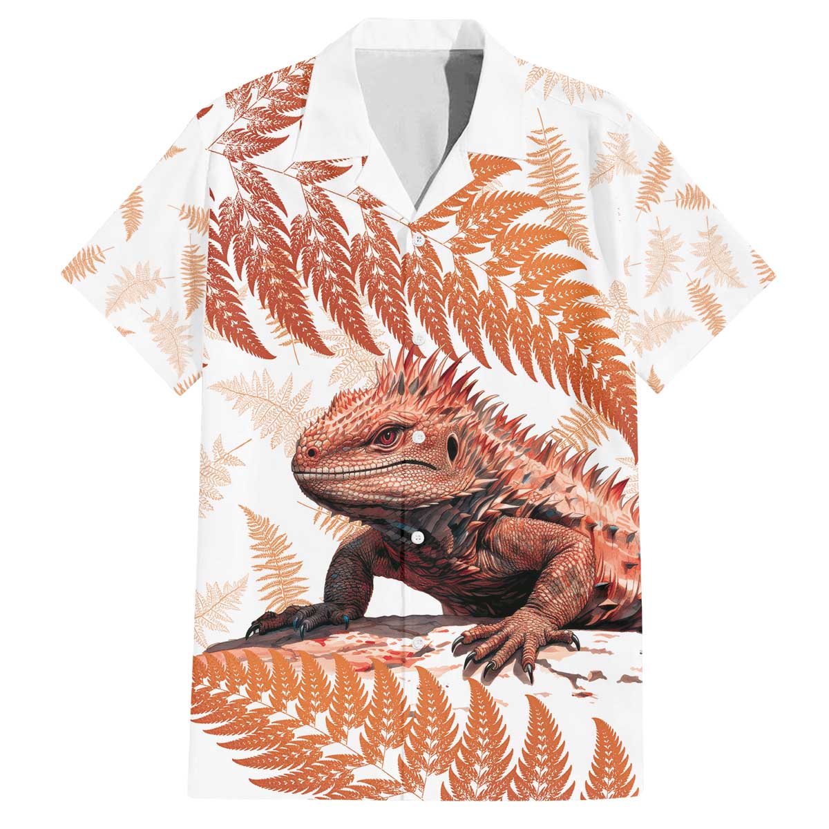 Red New Zealand Tuatara Family Matching Puletasi and Hawaiian Shirt Aotearoa Sphenodon Punctatus Silver Fern