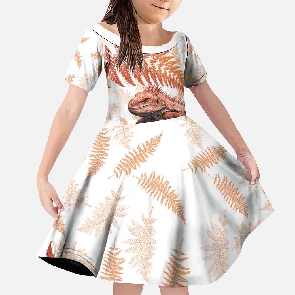 Red New Zealand Tuatara Family Matching Short Sleeve Bodycon Dress and Hawaiian Shirt Aotearoa Sphenodon Punctatus Silver Fern