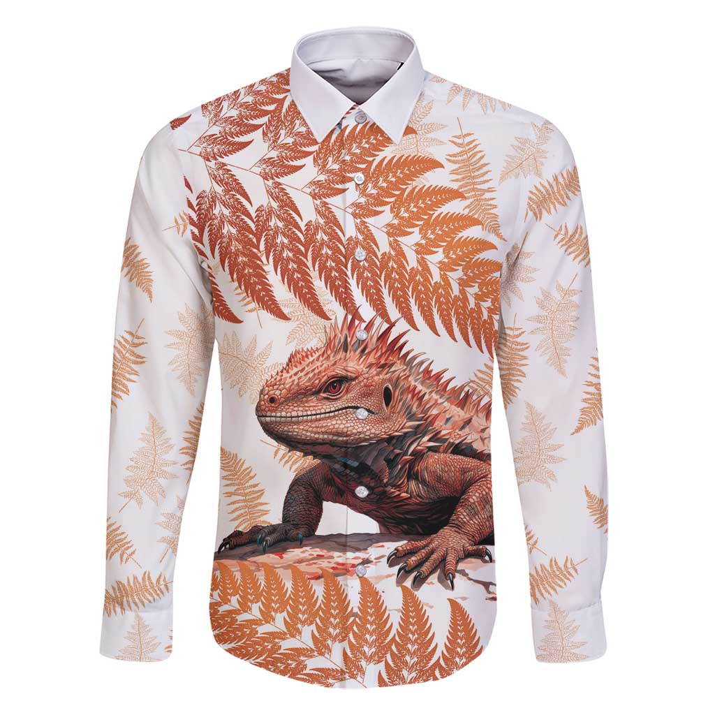 Red New Zealand Tuatara Family Matching Tank Maxi Dress and Hawaiian Shirt Aotearoa Sphenodon Punctatus Silver Fern LT14 Dad's Shirt - Long Sleeve Red - Polynesian Pride