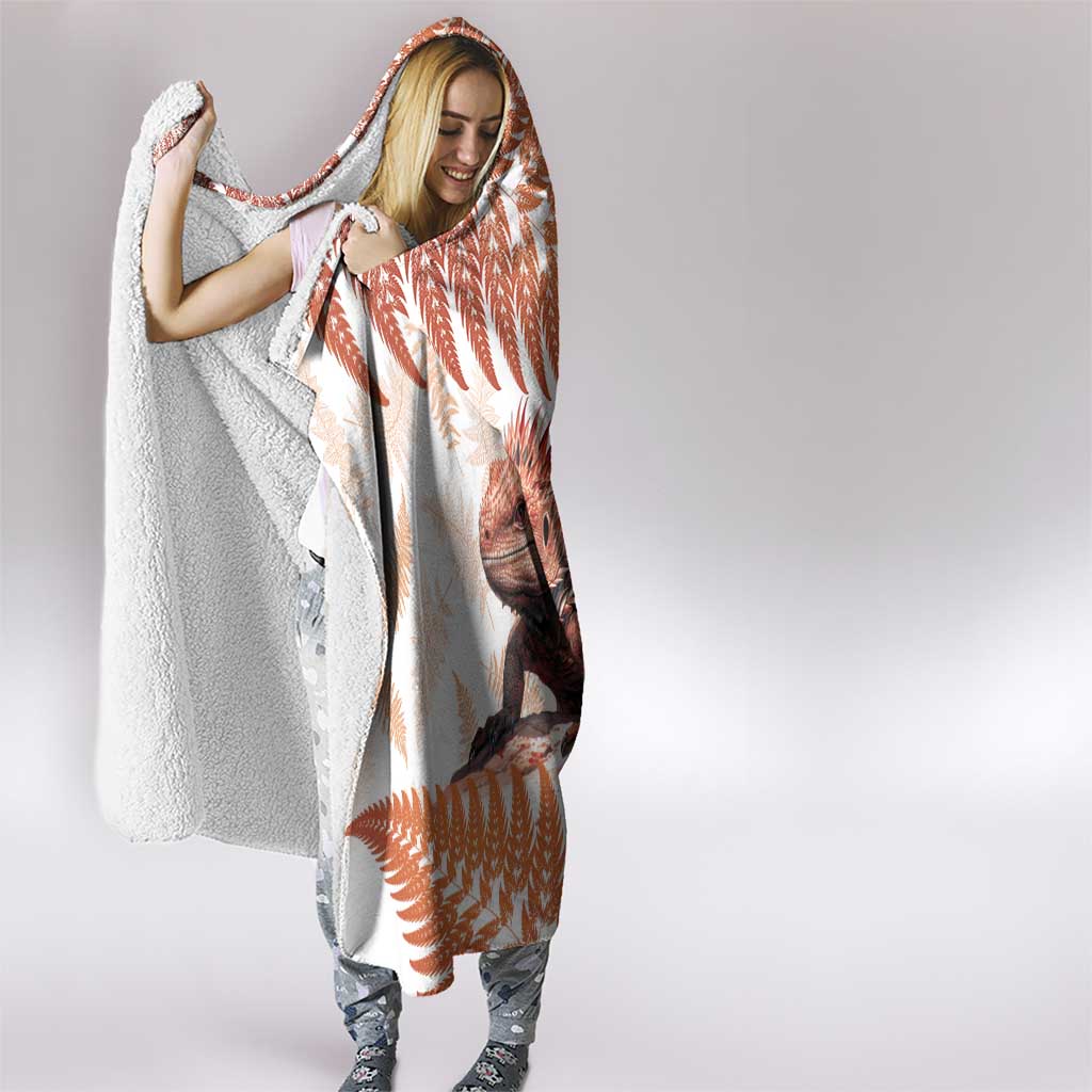Red New Zealand Tuatara Hooded Blanket Aotearoa Sphenodon Punctatus Silver Fern LT14 - Polynesian Pride