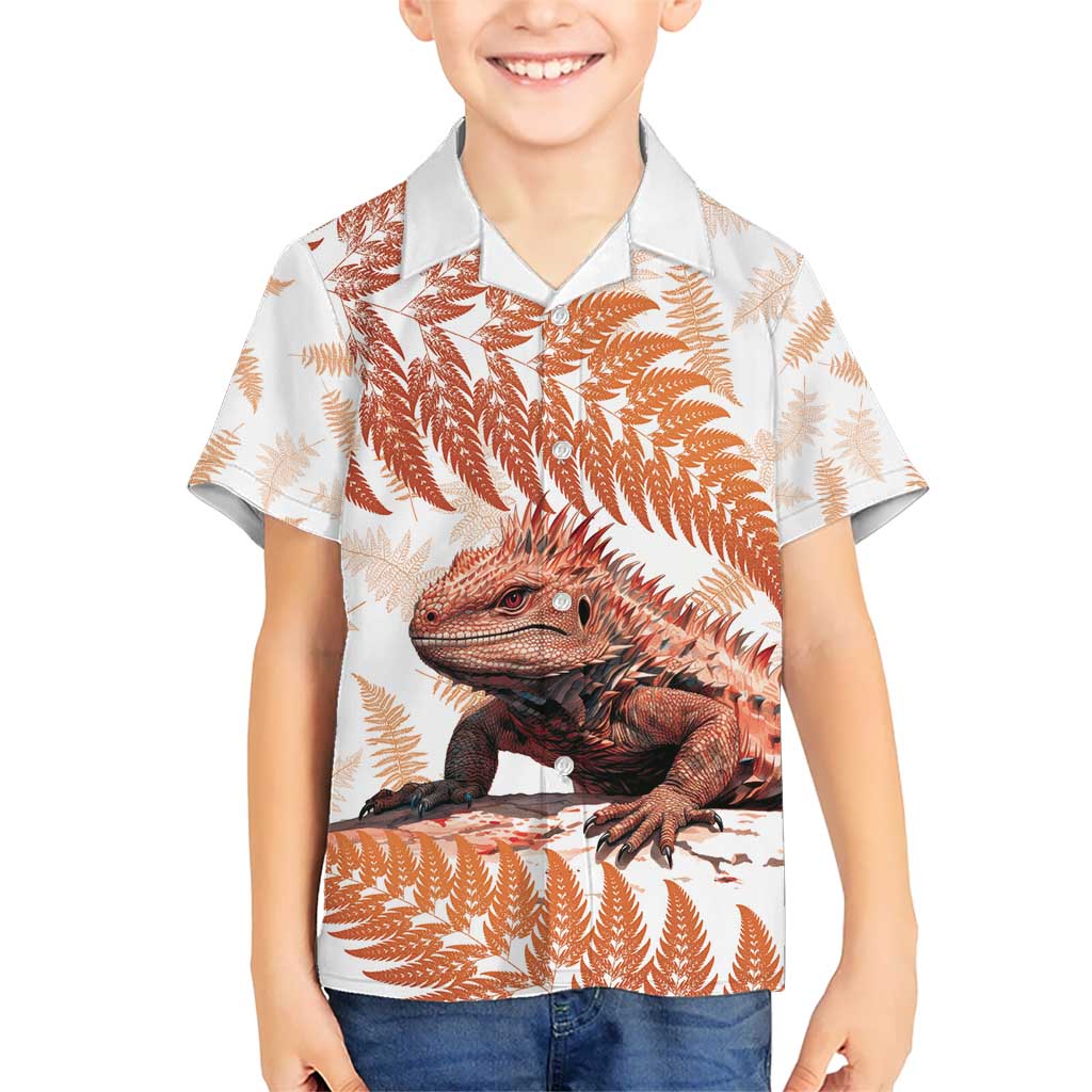 Red New Zealand Tuatara Kid Hawaiian Shirt Aotearoa Sphenodon Punctatus Silver Fern