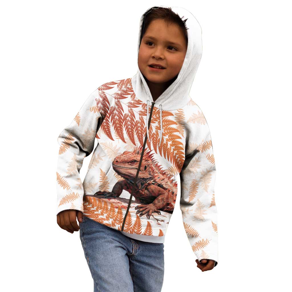 Red New Zealand Tuatara Kid Hoodie Aotearoa Sphenodon Punctatus Silver Fern