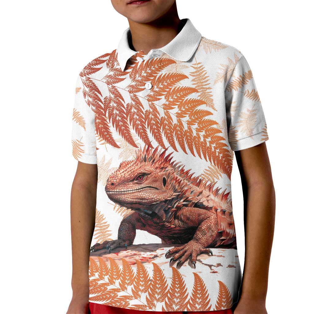 Red New Zealand Tuatara Kid Polo Shirt Aotearoa Sphenodon Punctatus Silver Fern