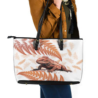 Red New Zealand Tuatara Leather Tote Bag Aotearoa Sphenodon Punctatus Silver Fern LT14 - Polynesian Pride