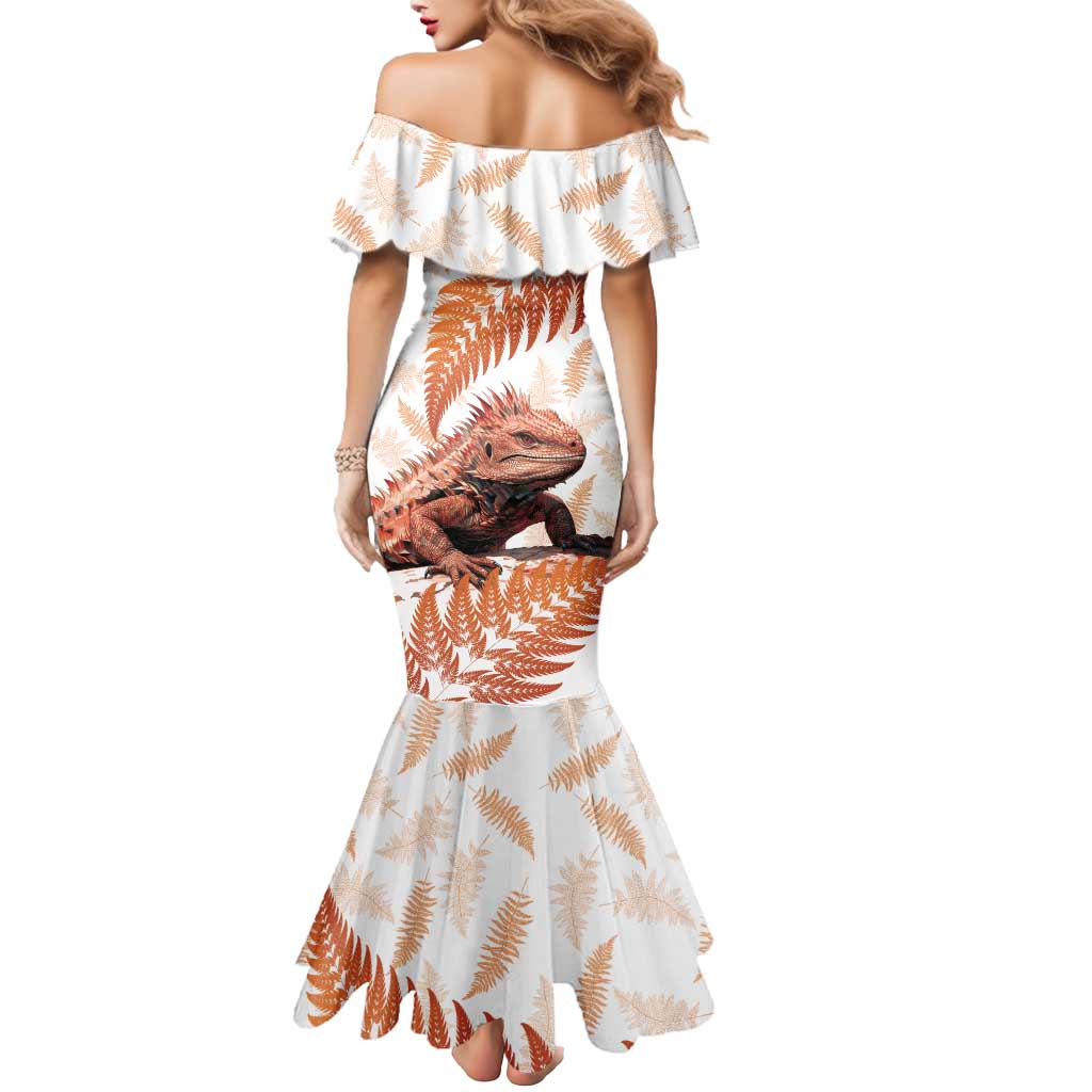 Red New Zealand Tuatara Mermaid Dress Aotearoa Sphenodon Punctatus Silver Fern