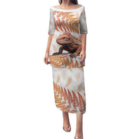 Red New Zealand Tuatara Puletasi Aotearoa Sphenodon Punctatus Silver Fern LT14 Long Dress Red - Polynesian Pride