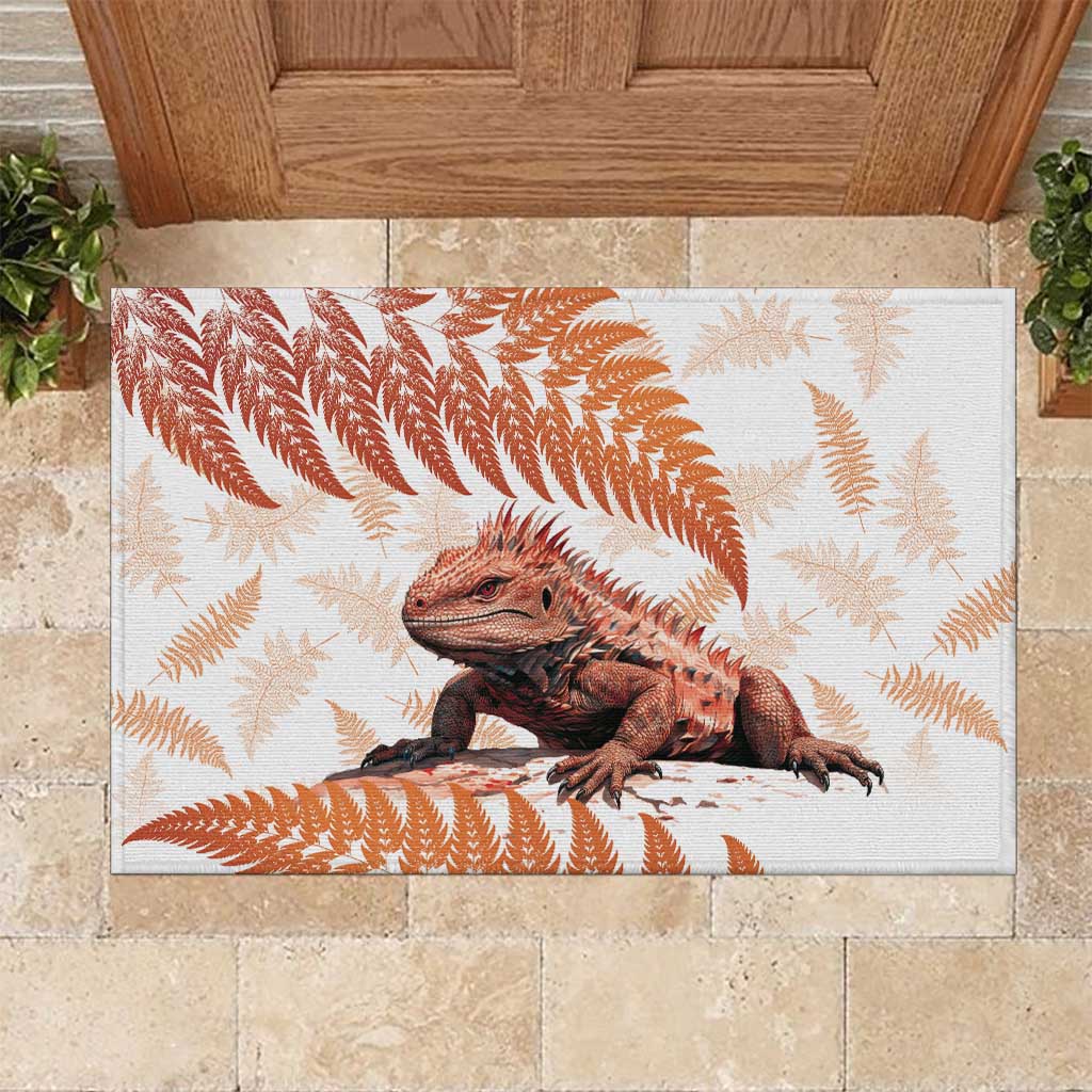 Red New Zealand Tuatara Rubber Doormat Aotearoa Sphenodon Punctatus Silver Fern LT14 Red - Polynesian Pride