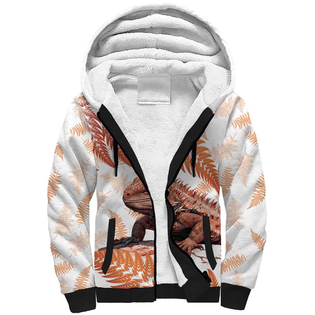 Red New Zealand Tuatara Sherpa Hoodie Aotearoa Sphenodon Punctatus Silver Fern LT14 Unisex Red - Polynesian Pride